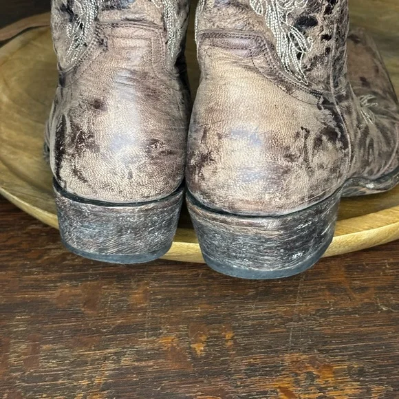 Old Gringo Brown Heeled Boots with Cream Embroidery 8.5 Butterfly - Picture 7 of 9